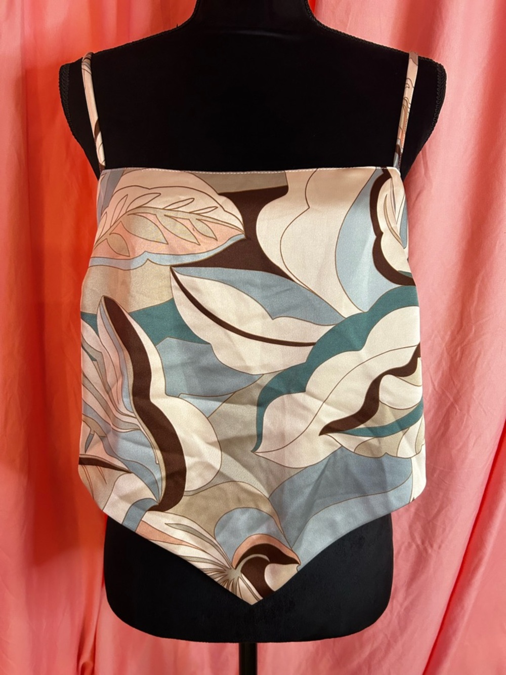 Forever 21 Teal, Cream & Light Blue Satin Cami